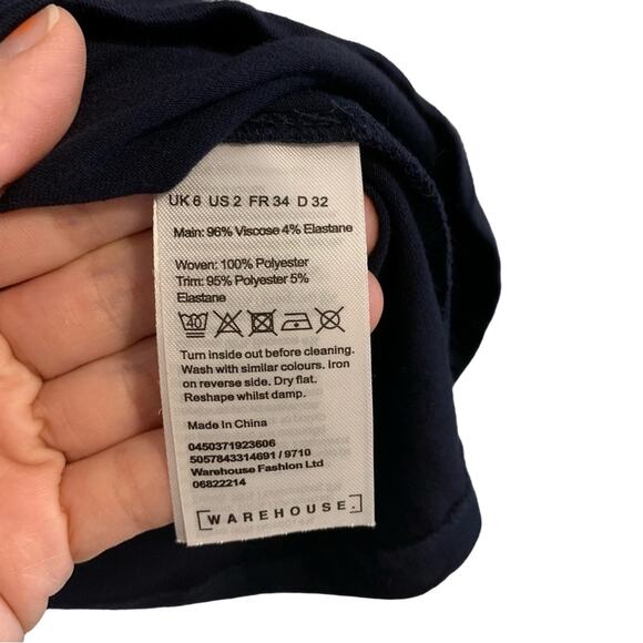 Warehouse Navy Blue Short Sleeve Sheer Top Blouse - Picture 6 of 7